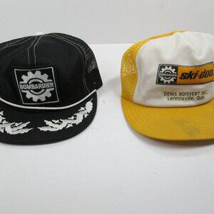 2 Vtg 1970's Ski Doo Dealer Mesh Trucker Snapback Hat Patch Bombardier Logo Cap